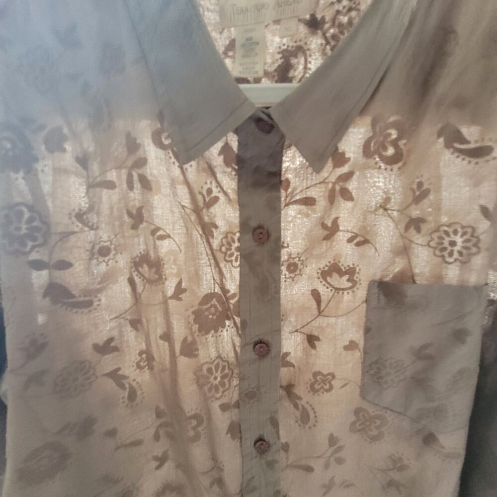 Territory Ahead Floral Brown Long Sleeve Shirt Flocked  Designs Size XL - Picture 9 of 14